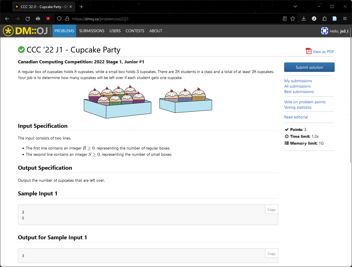 DMOJ page for CCC &#39;22 J1